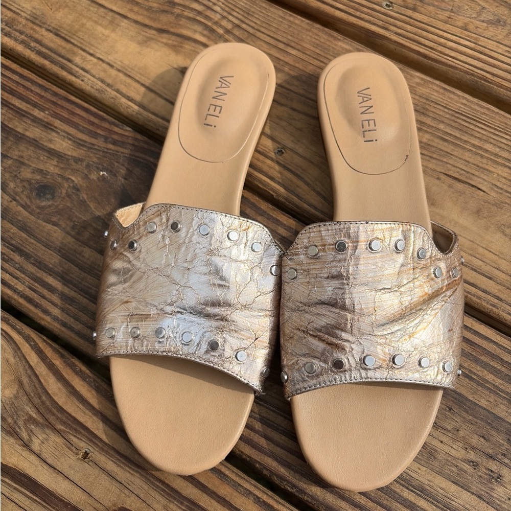 Vaneli Metallic Gold Studded Slide Mules